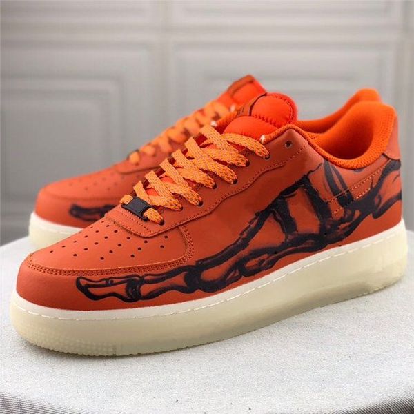 

new 1 low skeleton brilliant orange women shoes cspace halloween bones limited cactus jack designer sneakers 1s mens sport shoes, White;red