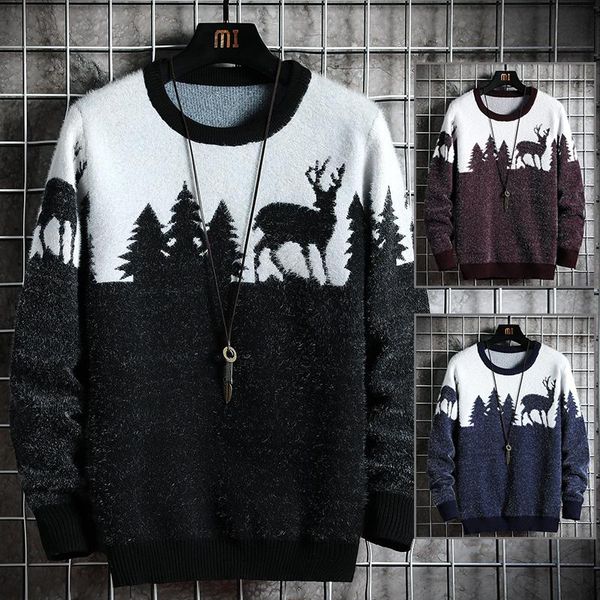 

mens sweater with deer new style christmas sueter hombr theme loose sweater handsome men's clothing multicolor optional, White;black