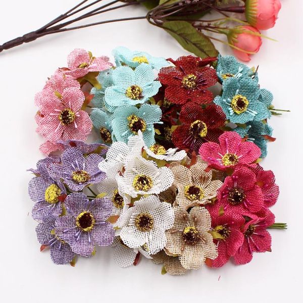 

6pcs/lot artificial flower bouquet linen cherry flower for wedding home decoration diy wreath scrapbook gift box handmad jllblt