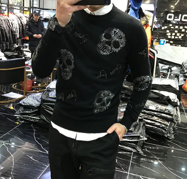 

male sweater flim fit skull heavy technology 2021 new cyns, White;black