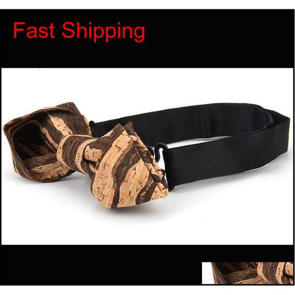 

2019 sharp corner cork wood bowties men's novelty striped geometric pattern wooden bow ties for men qylyqn bdefashion, Black;gray