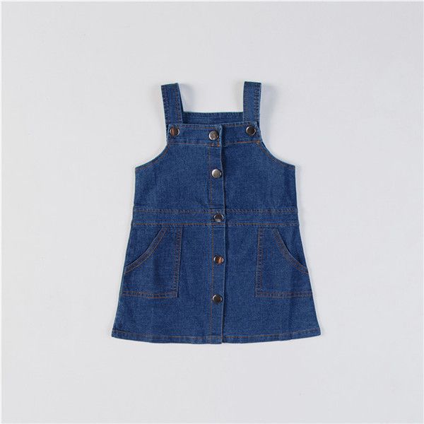 

2020 девушки дети denim платье кнопка карман sling платья для девочек костюм халат fille одежда, Red;yellow