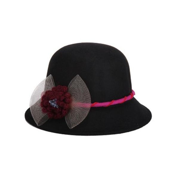 

новая мода сладкий сплошной цвет женщины пляж ретро урожай войлока шапки bowler цветочные fedora hat осень зима ковш для женщин sqcqrm, Black;white