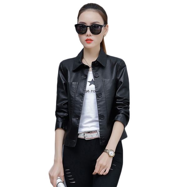

faux leather jacket women black bean green m-4xl plus size loose coats new autumn korean short slim moto pu jackets jd356 201030