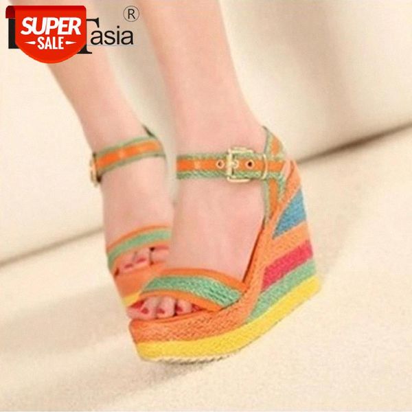 

doratasia new arrival ladies trendy mixed-color sandals 2020 high wedges sandals women fashion high platform shoes woman #py3j, Black