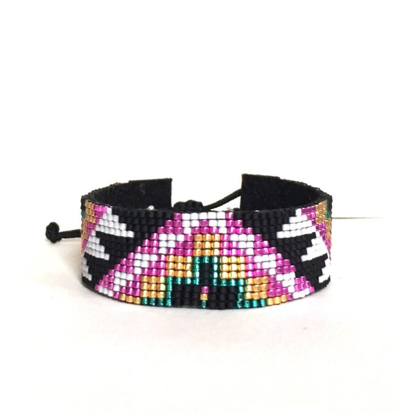 

tennis pink and black miyuki bracelet, Golden;silver