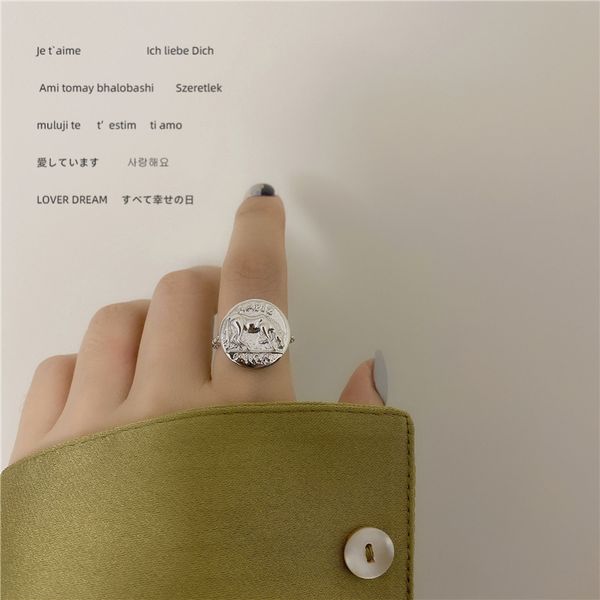 

korean retro metal wind animal ring hundred-toned temperament open gold-plated ring letter ring, Golden;silver