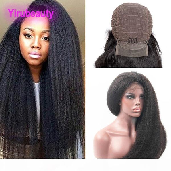 

indian raw virgin human hair unprocessed 9a 13x4 lace front wigs kinky straight yirubeauty lacec front wig natural color 8-30inch, Black;brown