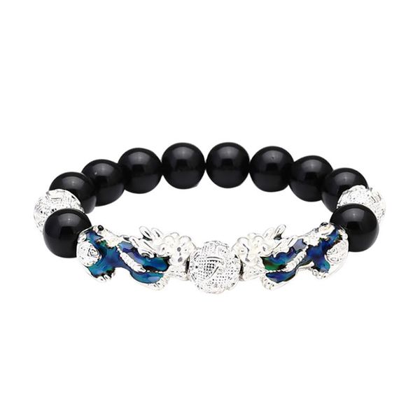 

chinese style pixiu bracelet sand gold temperature change color six-character mantra transfer beads lucky feng shui bracelet, Golden;silver