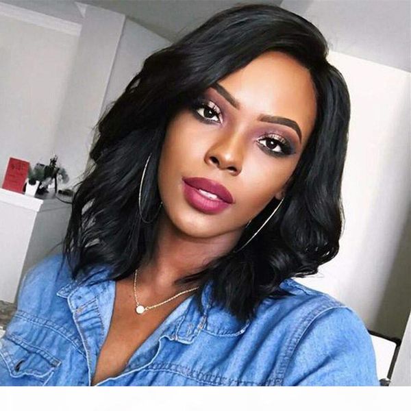 

new short bob style human hair lace front wigs natural wave wavy lace wig for women daily party dress, Black;brown