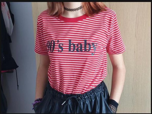 

summer stripped t shirt for women girls new fashion short sleeve letter 90s baby casual tshirt harajuku streetwear, White