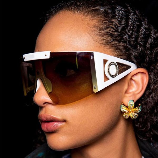 

fashion oversize square sunglasses women 2021 design flat big frame sun glasses female one-piece travel goggles, White;black