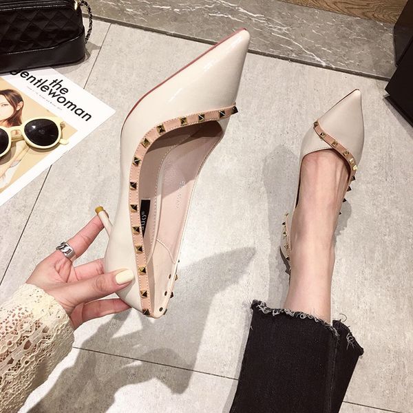 

women with pointed rivet single spring and summer versatile net red shoes children super fire slim high heels insxian