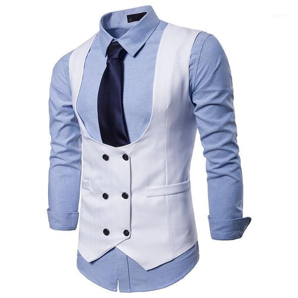 

2018 brand suit vest men jackets sleeveless white black khaki vintage tweed vest fashion spring autumn plus size waistcoat1, Black;white