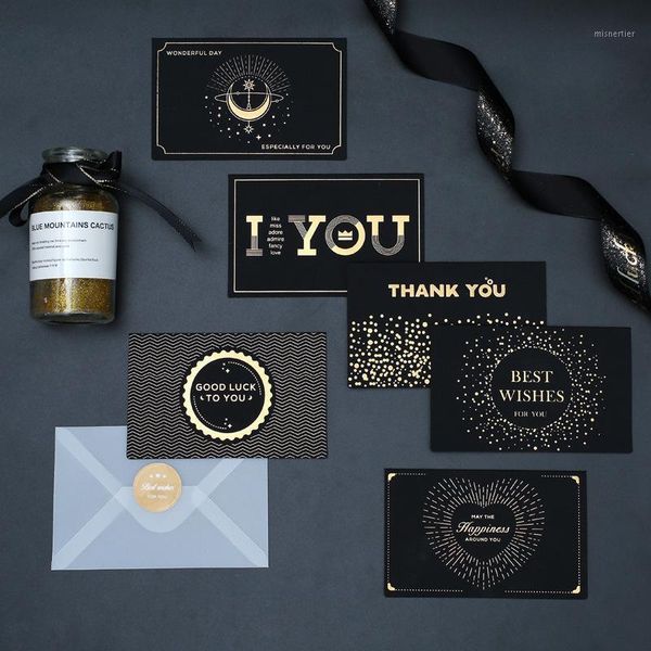 

gift wrap 1set high-end black bronzing greeting card with envelope sticker blank paper message cards invitations postcard christmas1