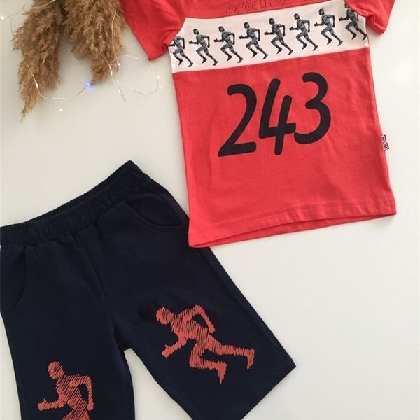 

male child cotton shorts t-shirt set 439722789 1027, Red;yellow