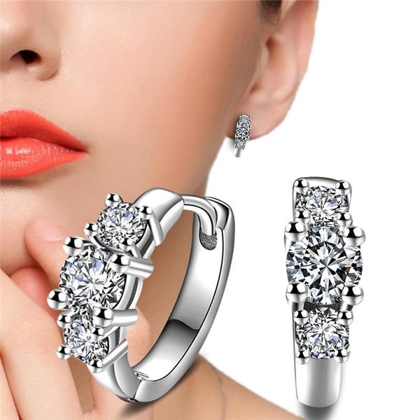 

hoop & huggie yixi womens clear shining cz zircon pretty earrings silver plated hoops gift fashion jewelry ronde oorbellen 2021, Golden;silver