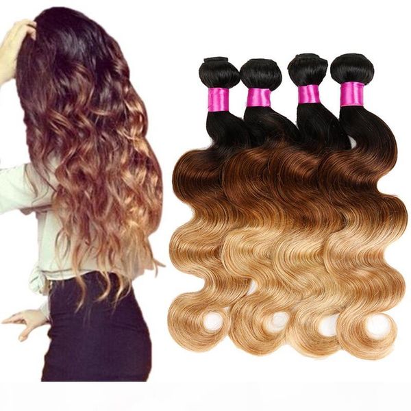 

ombre brazilian hair bundles three two tone 1b 4 27 1b 99j 1b 30 brazilian virgin hair body wave ombre human hair, Black