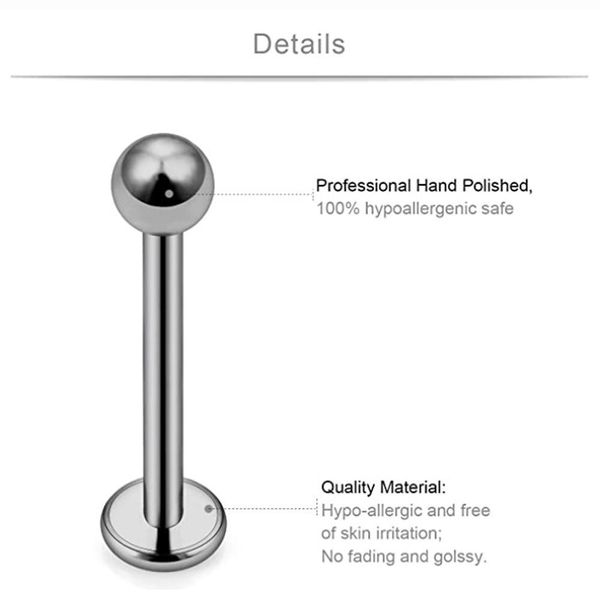 

90pcs g23 solid titanium ball labret ear cartilage tragus forward helix piercing basic lip ring ear lobe earrings jewelry q jlljdv, Silver