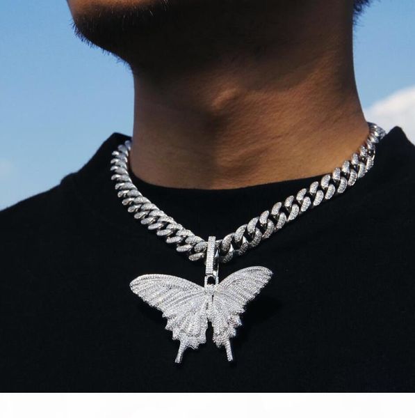 

2019 iced out animal big butterfly pendant necklace silver blue plated mens hip hop bling jewelry gift wholesale