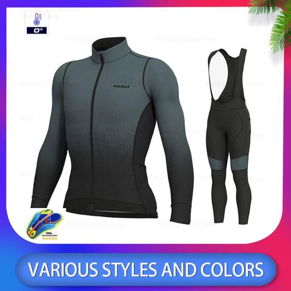 

cycling jersey set 2020 pro team raudax winter thermal fleece cycling clothing men long sleeve jersey outdoor riding bike shirts, Black;blue
