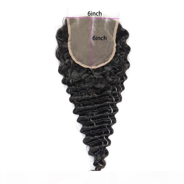 

indian raw virgin hair six by six lace closure 8-20inch natural color wholesale 6x6 lace closure deep wave curly closures with baby hair, Black;brown