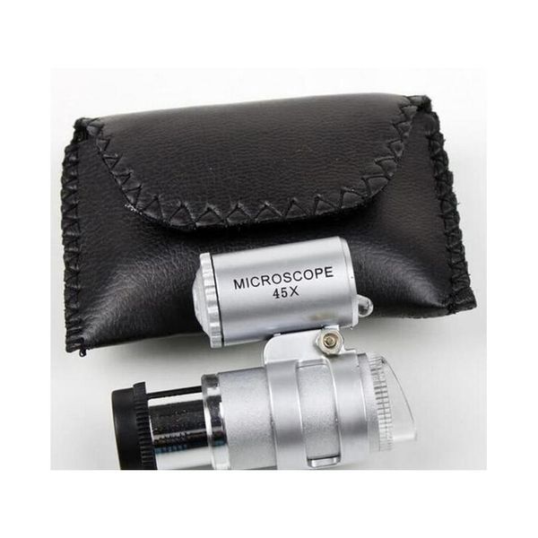 

microscope 45x jeweler magnifier jewelry loupes mini magnifiers pocket microscopes with led light + leather pouch magnifying glass