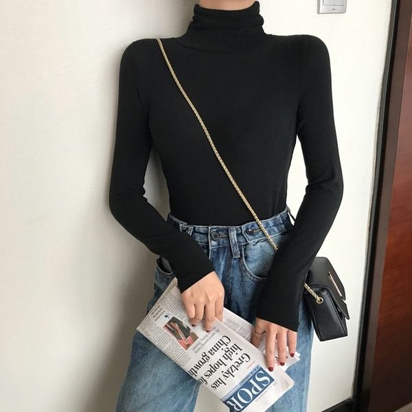 

px2220 new slim fit women with high collar solid long sleeve t-shirt 201028, White