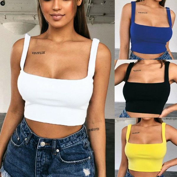 

2019 women fashion summer tanks vest casual crop cami camisole short t-shirts black white yellow blue