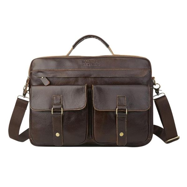 

men genuine leather briefcase zip casual messenger shoulder bag male fashion business solid color handbags handle bags