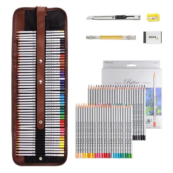 

marco raffine color pencil drawing art supplies with roll up washable canvas pencil bag 48/72 colored pencils set y200428