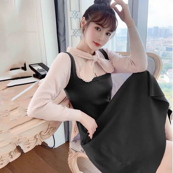

new 2021 knitted skirts for women autumn winter two bow parts skirt or crocheted thin temperament dressed in fashion y274 9b2v sa03, Black;gray
