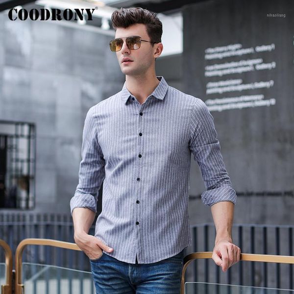 

coodrony brand 100% cotton long sleeve shirt men spring autumn fashion stripe mens shirts business casual camisa masculina c60051, White;black