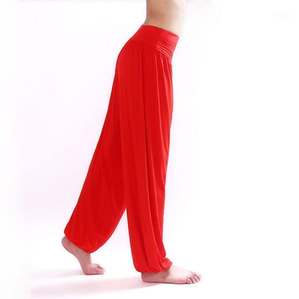 

yoga outfits high waist stretch women bloomers pants sport dance wide leg loose long trousers bloomer plus size1, White;red