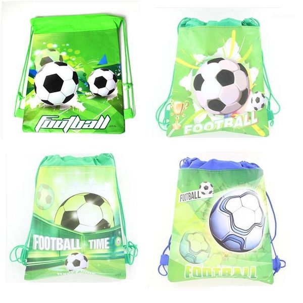 

gift wrap 12pcs/lot kids favor non-woven fabric drawstring bag football soccer backpack for birthday party supplies decoration1