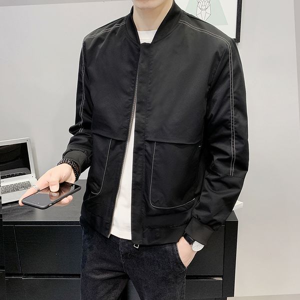 

2020 tooling men's korean fashion loose casual stand collar autumn winter jacket, Black;brown