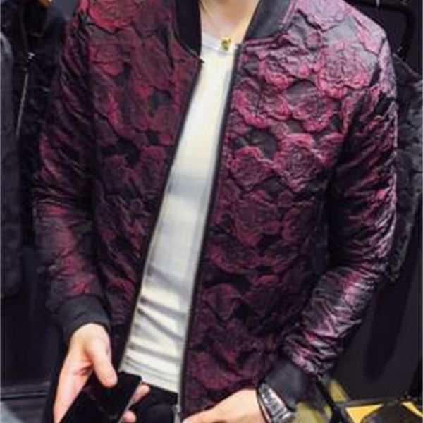 

mens slim high street jackets coats floral design outerwear hommes bomber jackets autumn wiinter fit jackets mens clothing, Black;brown
