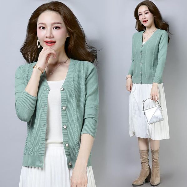 

fashion 2021 spring cardigan women elegant solid single breasted knitted casual korean style v neck sweater coat plus size, White