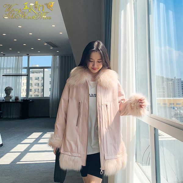 

women's fur & faux 2021 fast sell fxfurs fashion parka collar real rex inner liner long coat, Black