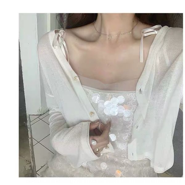 

ice silk sun proof coat shawl shirt shirt net red new loose and versatile v-neck short knitted cardigan thin coat women's shawl cxztq c, White;black