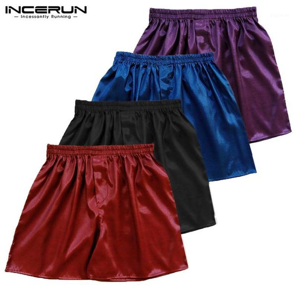 

incerun 2018 men's boxers silk satin soft underwear solid color comfortable boxers shorts men sleepwear s-5xl1, Black;white