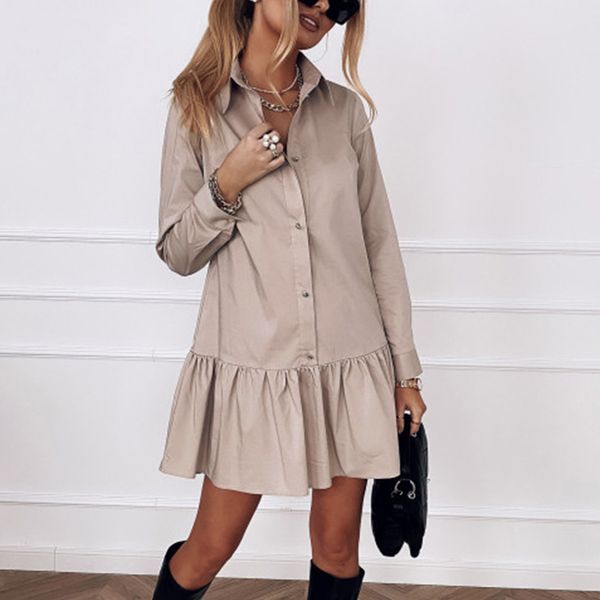 

2021 new women spring long sleeve pleated shirt casual turn down collar single breasted female autumn a line office vestidos dkzg, Black;gray