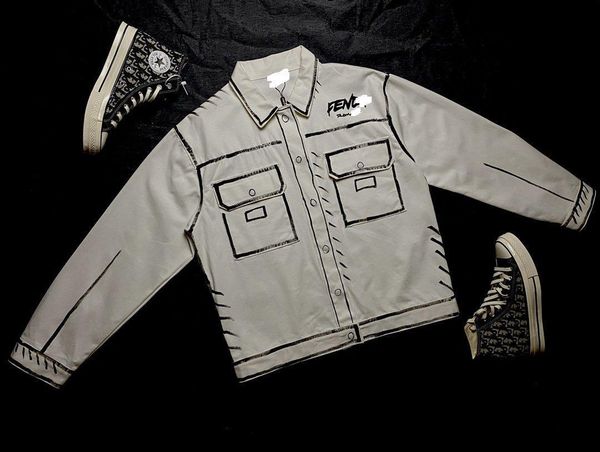 

you li fd separate california sky hand painted pattern line graffiti fashion star men and women's same denim jacket coat