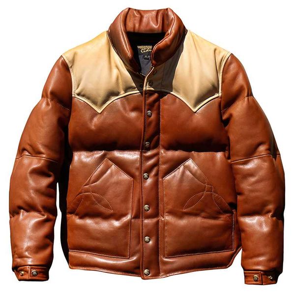 

cddj1 european size super warm genuine cow skin leather coat mens big casual cowhide down jacket 2 colours, Black