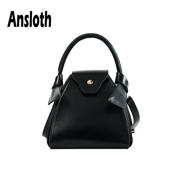 

ansloth triangle shoulder bag for women simple solid color bucket bag ladies pu leather crossbody female handle hps561