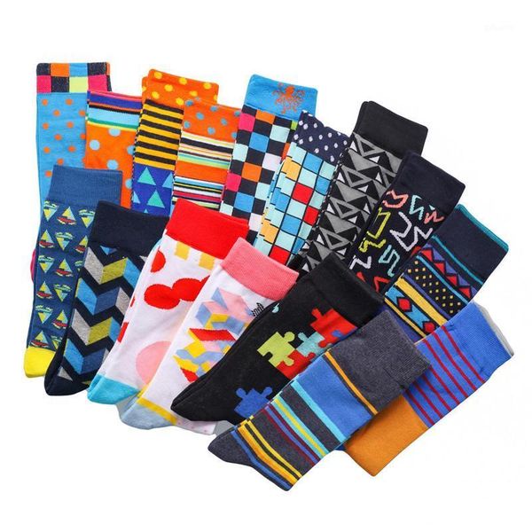 

men socks creative polka dot geometric colorful socks happy man long cotton fashion crazy crew1, Black