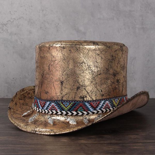 

stingy brim hats 2021 women leather hat lday fedora magic flat tassel cosplay pork pie party caps dropshiping 13cm, Blue;gray