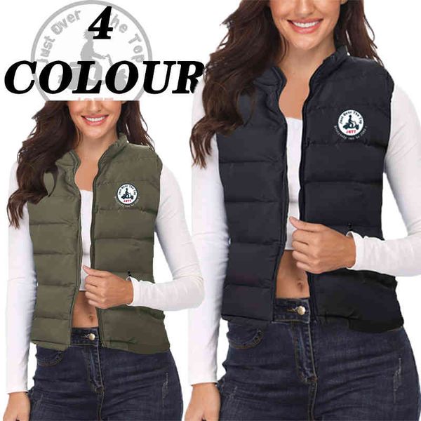 

2022 fashion women black warm jott printing polyester vest coat casual zipper sleeveless jacket female short cotton outwear, Black;white