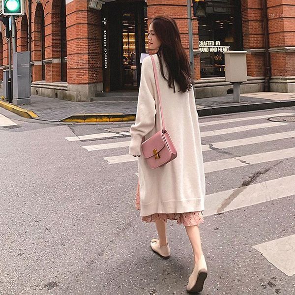 

autumn fashion wool knitting trench coat for women long sleeve loose solid long cardigan large size winter casual1, Tan;black