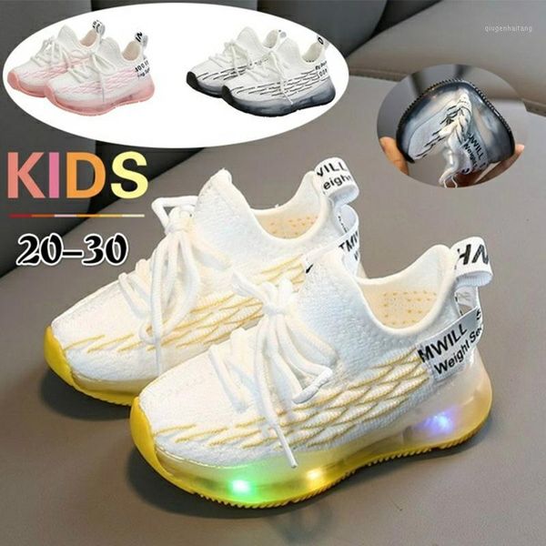 

2020 spring and autumn korean children's shoes girls net shoes boys knitted baby breathable soles luminous sneakers1, Black